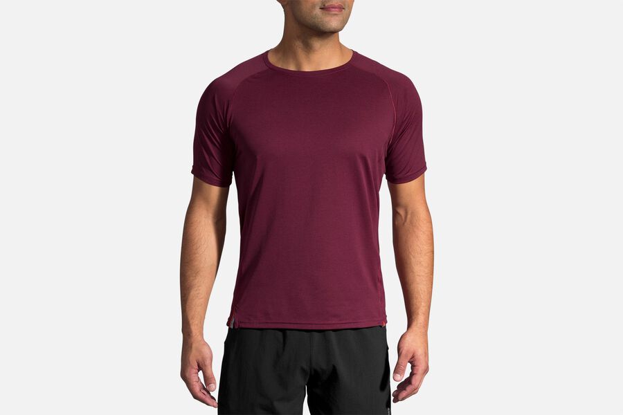 Mens Brooks Ghost Sleeve Tops Heather Merlot | 532081-GSB